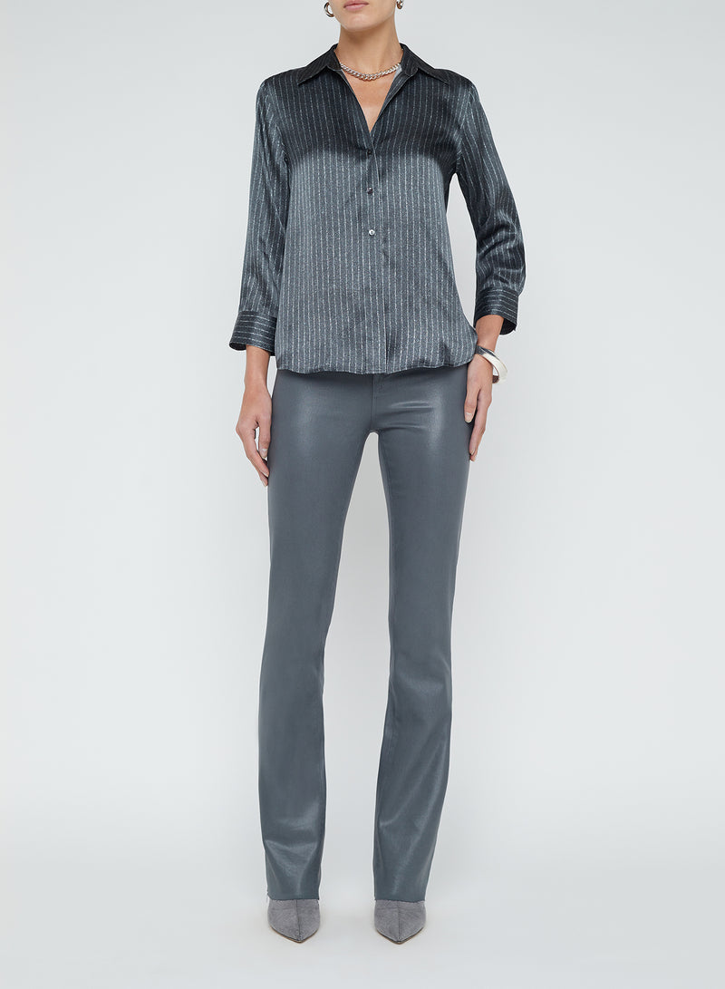 Dani Silk Blouse - Grey/Ivory Pinstripe