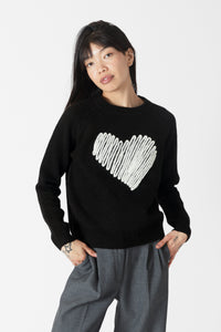 Ezra Heart Crewneck - Black/Off White