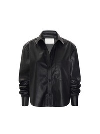 Everyday Cropped Denim Vegan Leather Shirt - Black Onyx