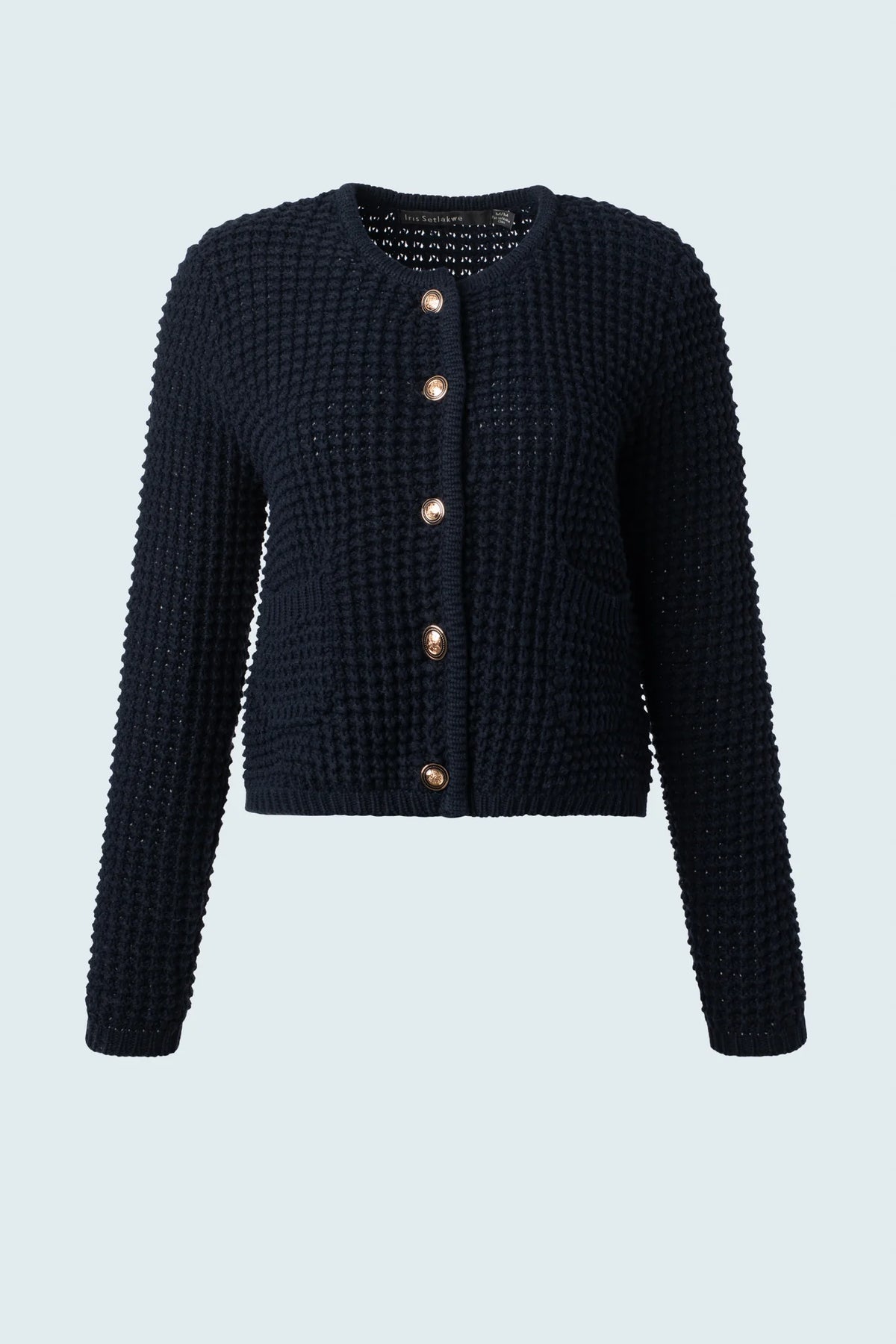 Cropped Textured Cardigan - Navy