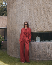 Linen Blend Blazer - Dark Red