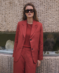 Linen Blend Blazer - Dark Red