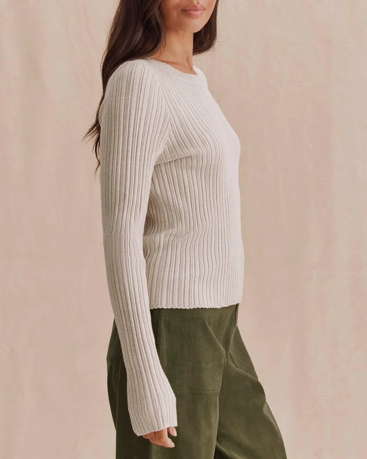 Georgie Pointelle Sweater - Pale Oak Heather