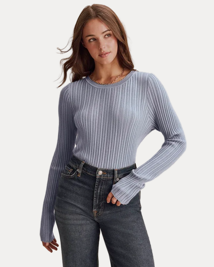 Georgie Pointelle Sweater - Blue Mist