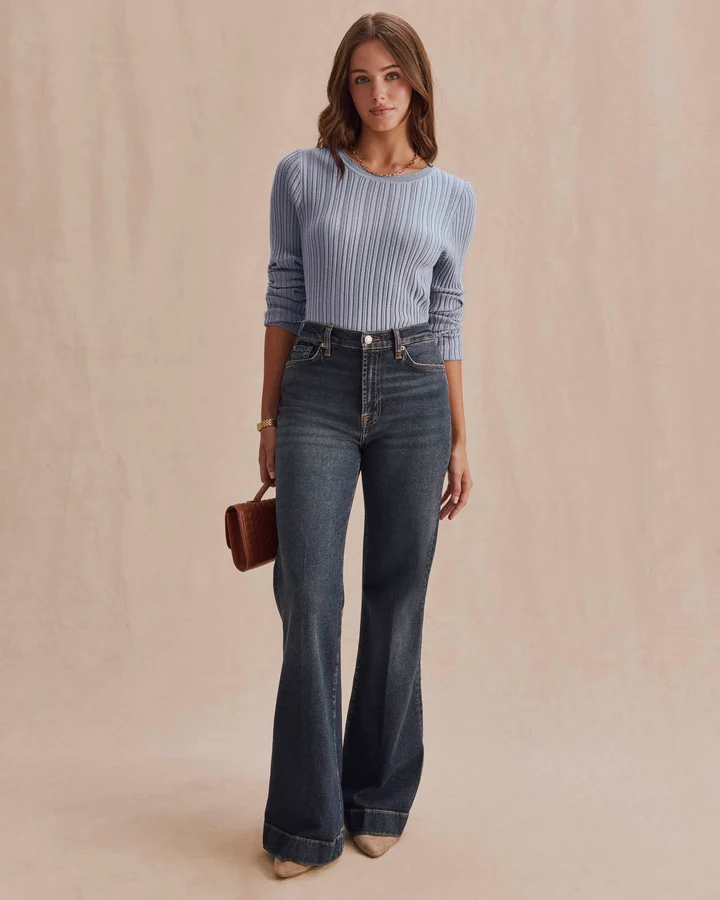Georgie Pointelle Sweater - Blue Mist