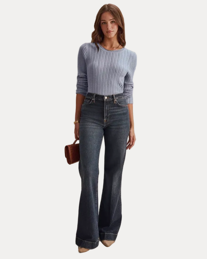Georgie Pointelle Sweater - Blue Mist