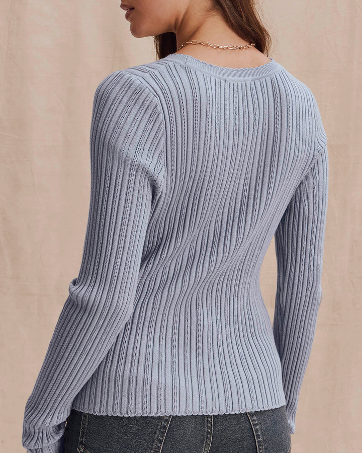 Georgie Pointelle Sweater - Blue Mist