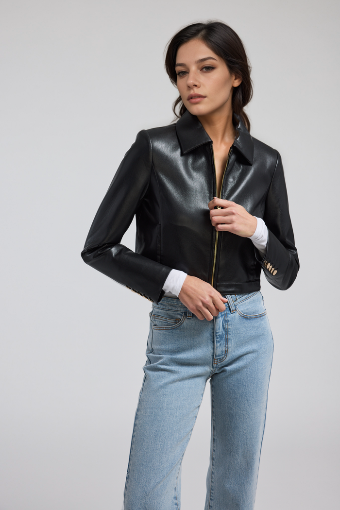 Lola Vegan Leather Jacket - Black