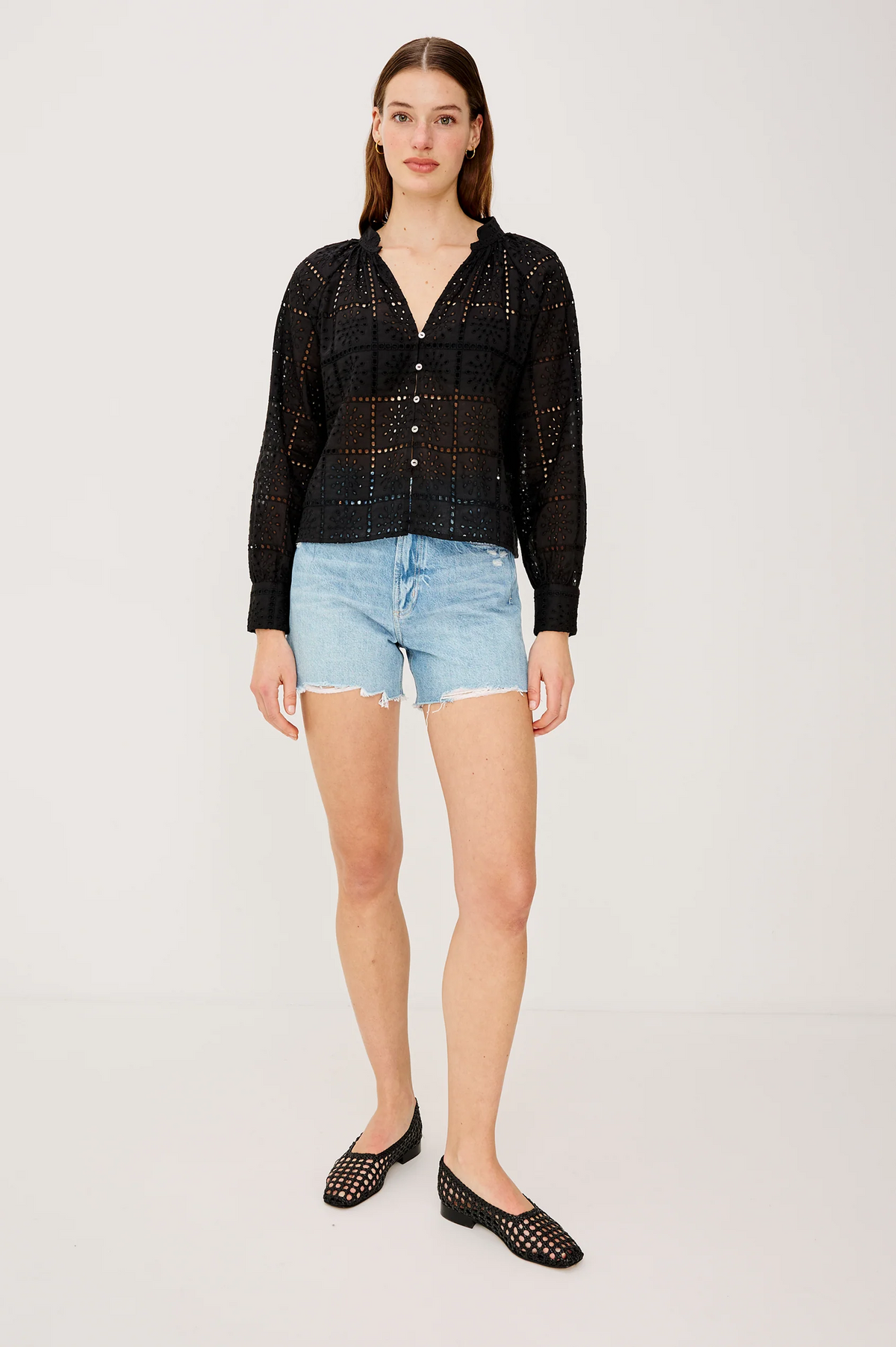 Francine Top - Black Grid Embroidery