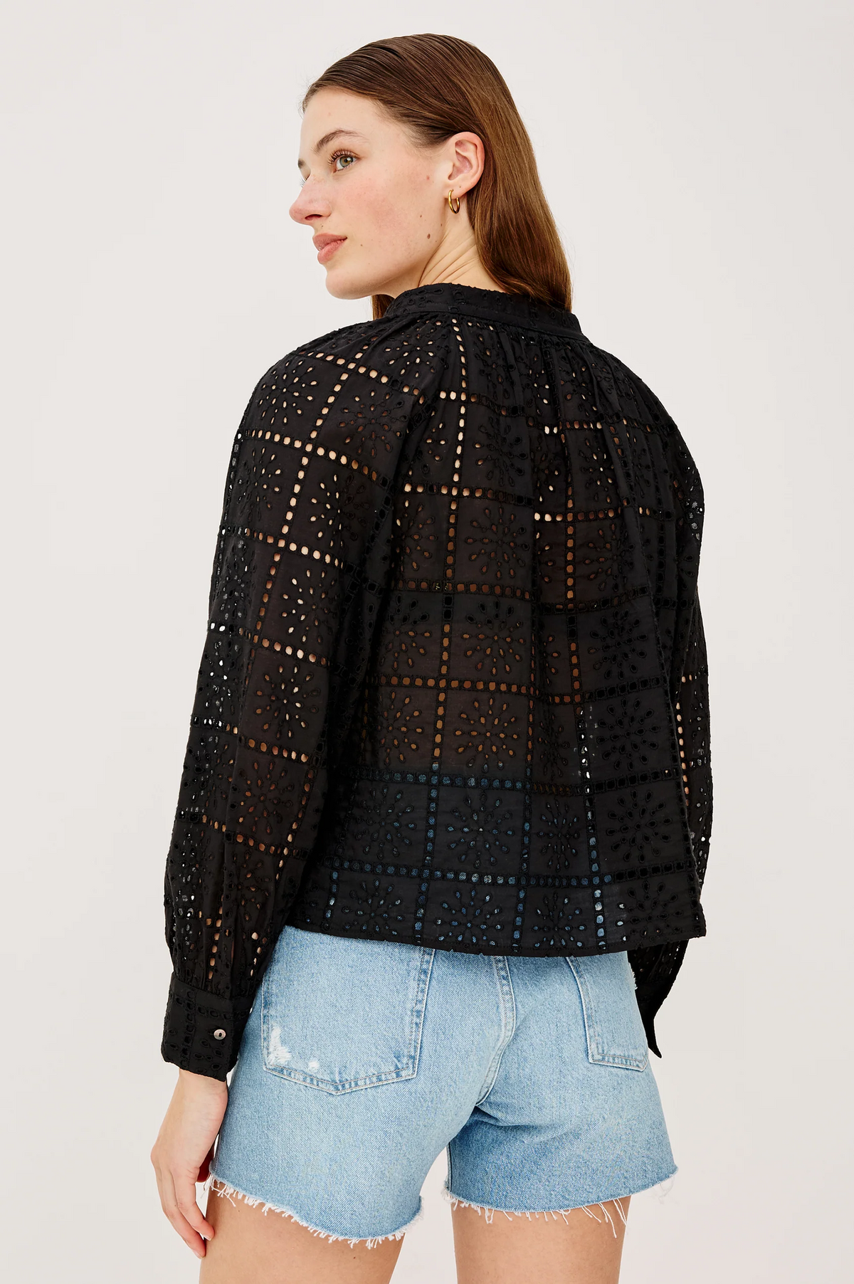 Francine Top - Black Grid Embroidery