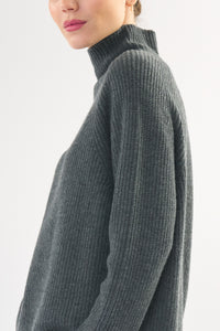 Funnel Neck Cashmere Sweater - Dark Heather Grey