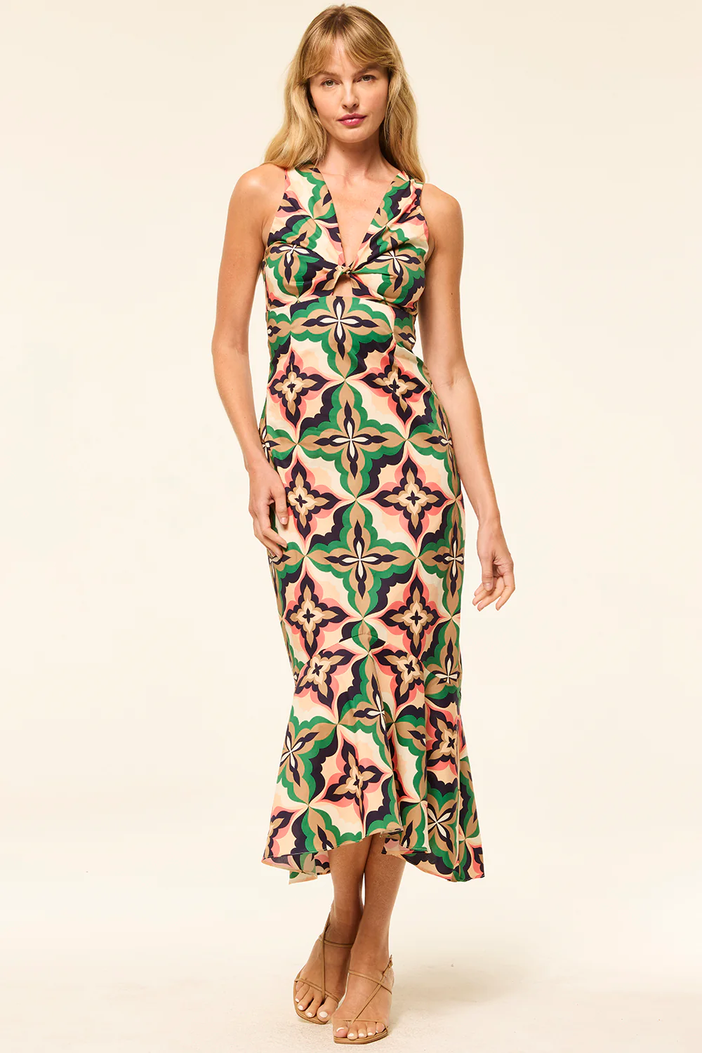 Keturah Dress - Prismatic Tile Coral Cotton