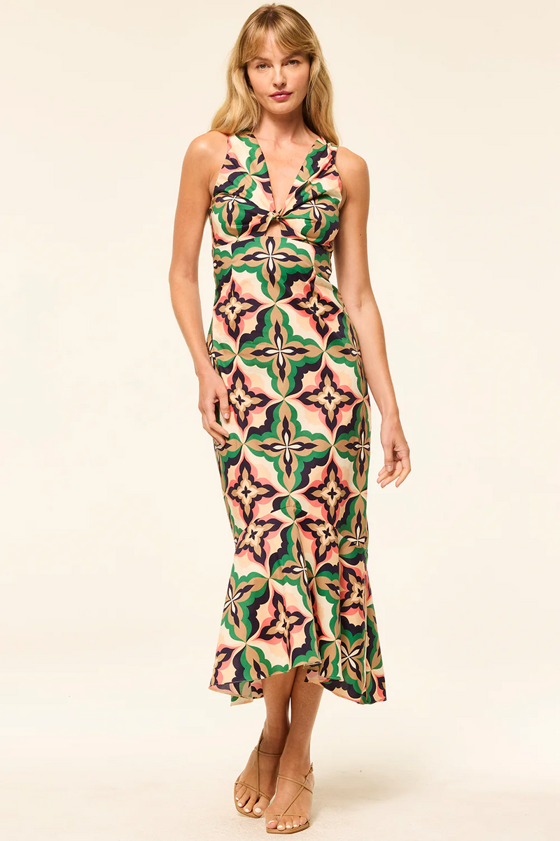 Keturah Dress - Prismatic Tile Coral Cotton