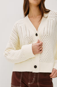 Geneva Cardigan - Ivory Patchwork Pointelle