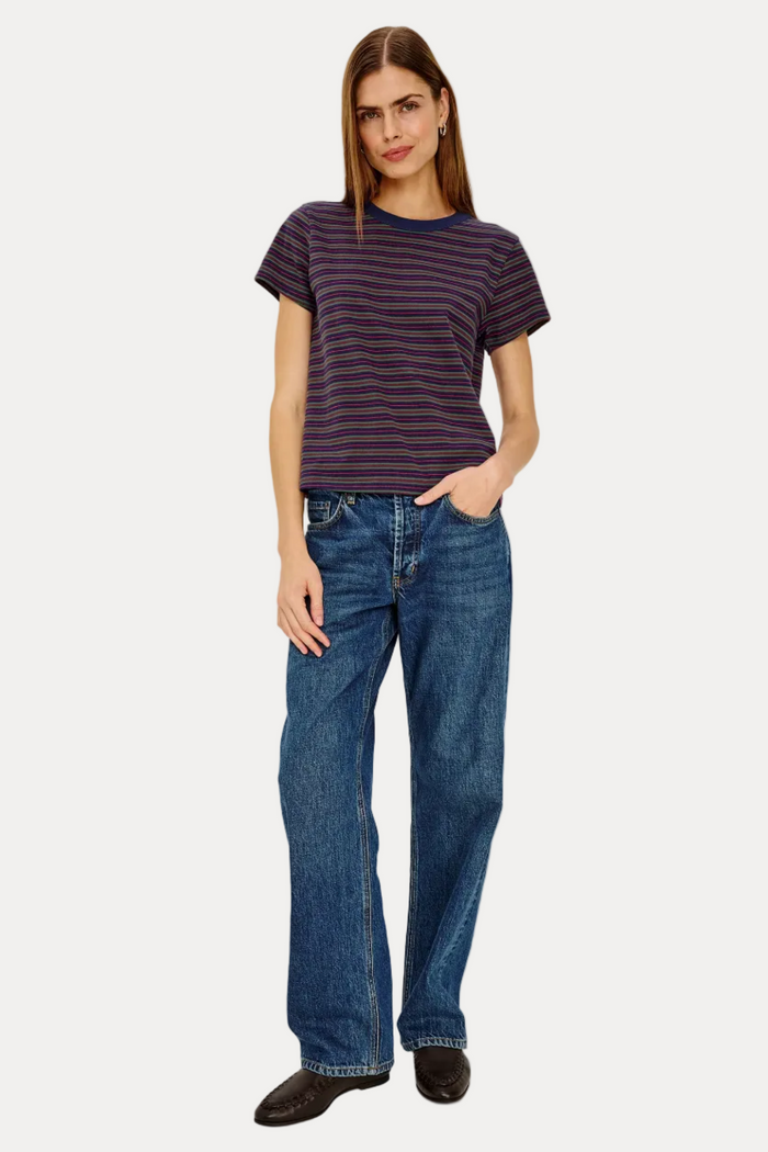 Girlfriend Tee - Maroon Navy Stripe
