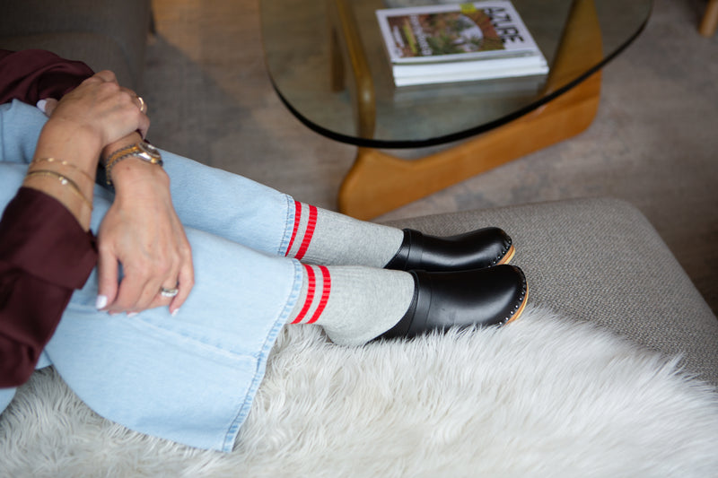 Gym Socks - Grey Red Stripe