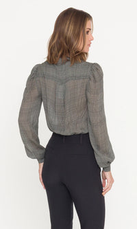 Arly Bow Georgette Blouse - White/Black Plaid