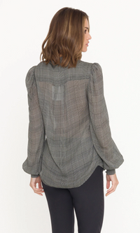 Arly Bow Georgette Blouse - White/Black Plaid