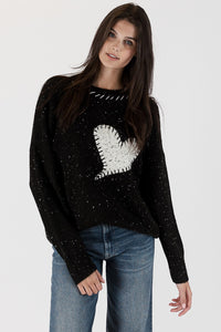 Heart Sweater - Black Fleck