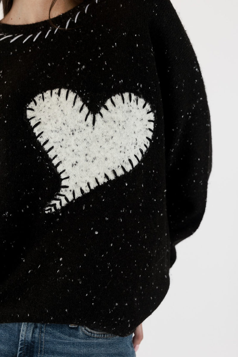 Heart Sweater - Black Fleck