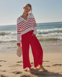 Arden Stripe Polo Sweater - White/Rogue