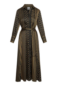 Herminia Dress - Noir Geometry Satin
