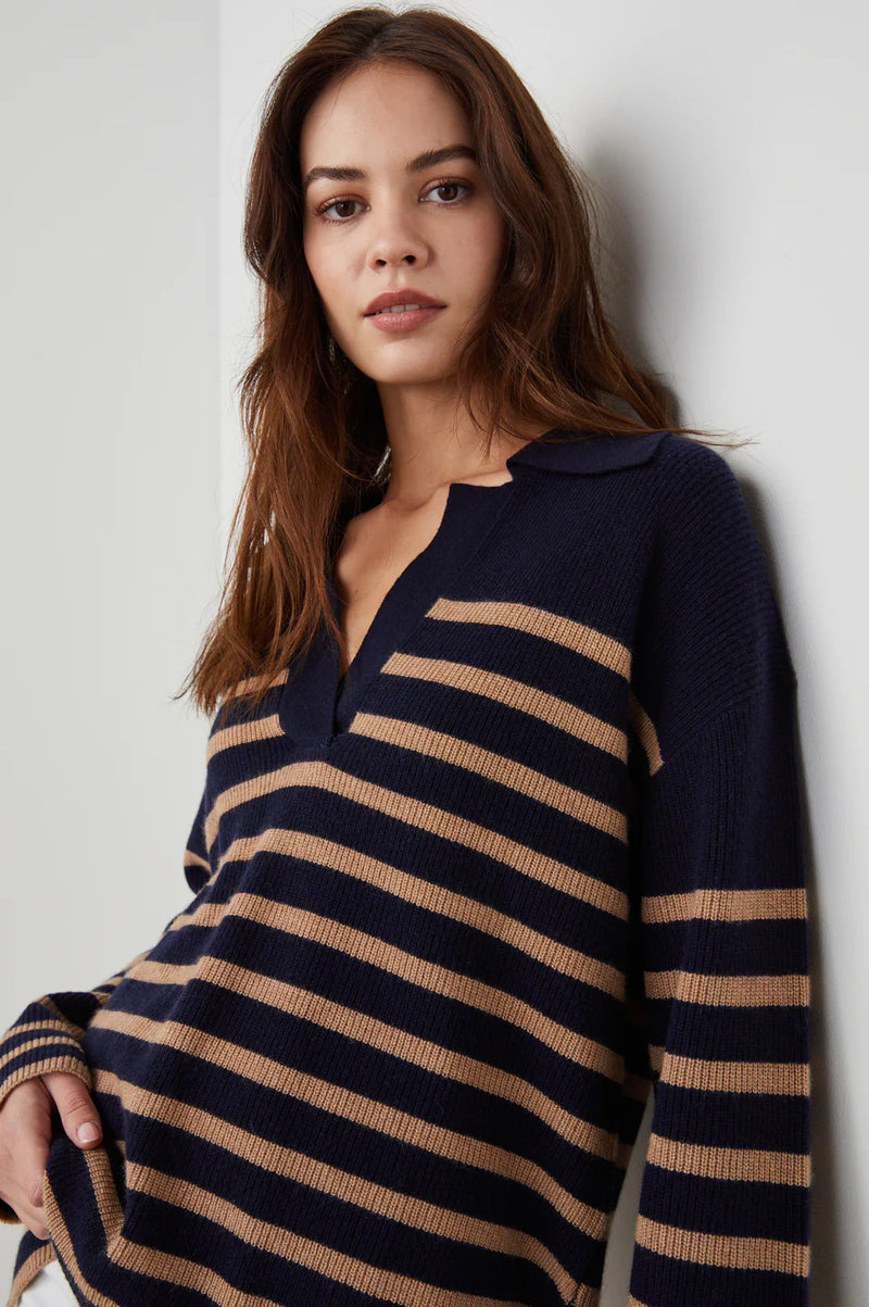 Harris Sweater - Camel Navy Stripe