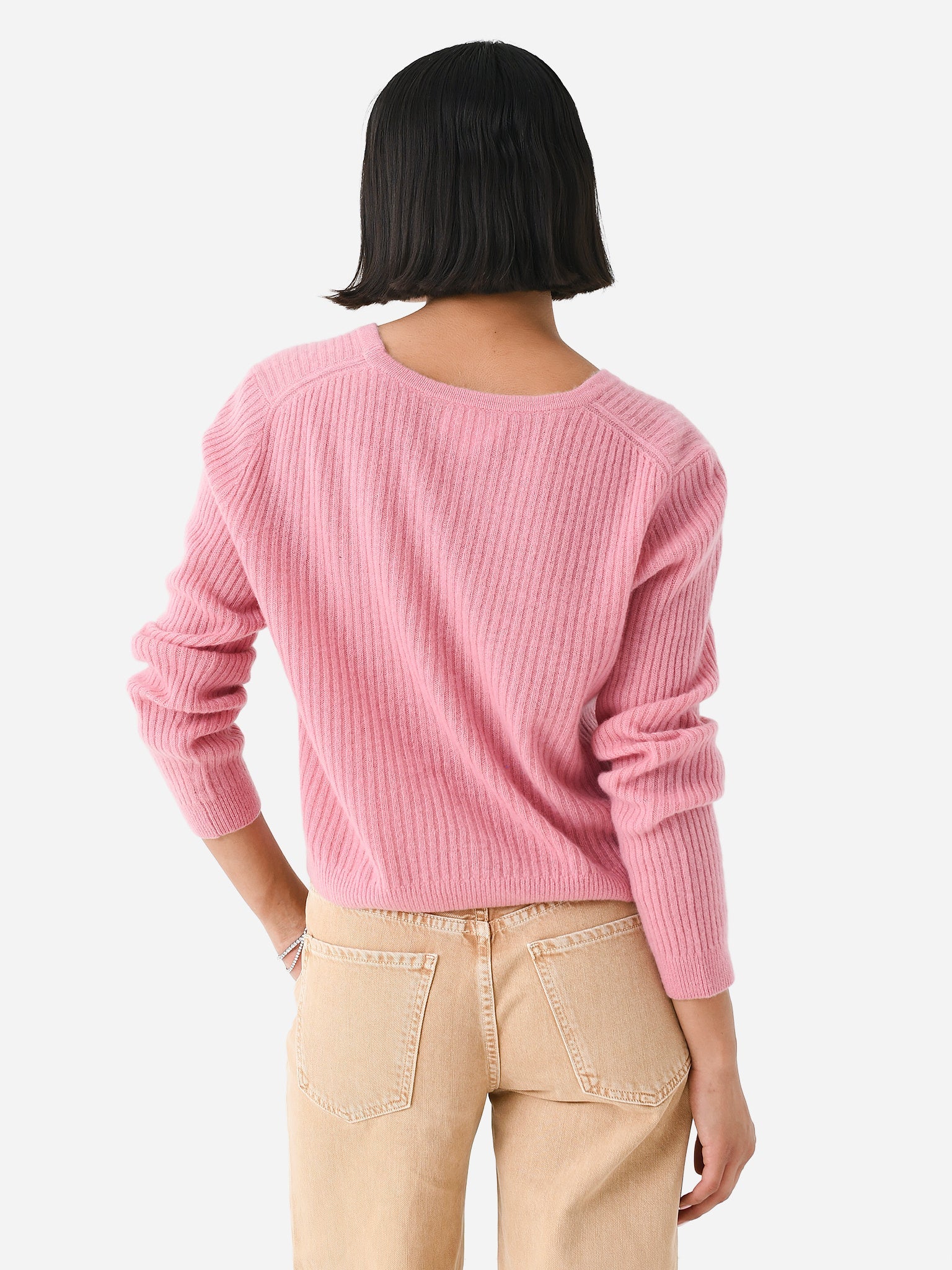 Pink crew neck on sale cardigan