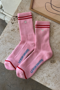 Embroidered Boyfriend Socks - Amour Pink