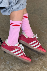 Embroidered Boyfriend Socks - Amour Pink
