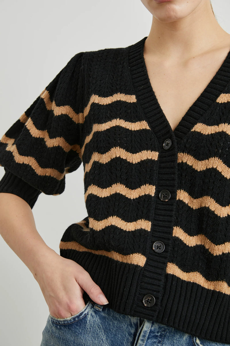 Isla Cardigan - Black Camel Stripe