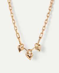 Padlock Triple Heart Pendant Necklace - Gold