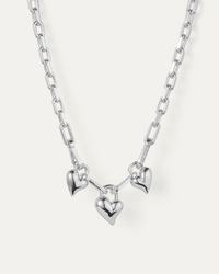 Padlock Triple Heart Pendant Necklace - Silver