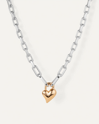 Padlock Heart Pendant Necklace - Two Tone