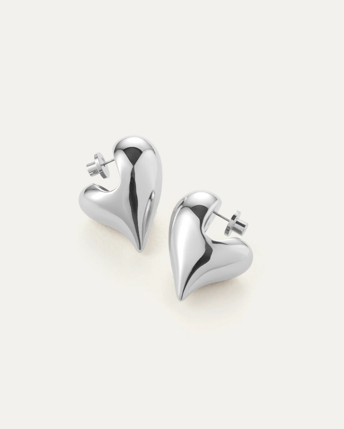 Art Heart Puff Earrings - Silver