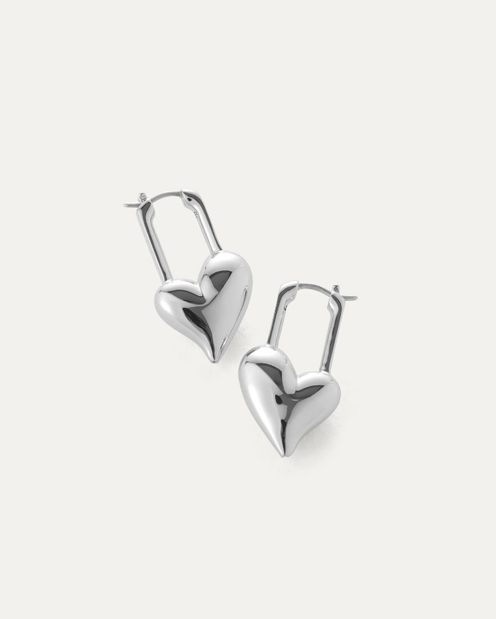 Padlock Heart Earrings - Silver