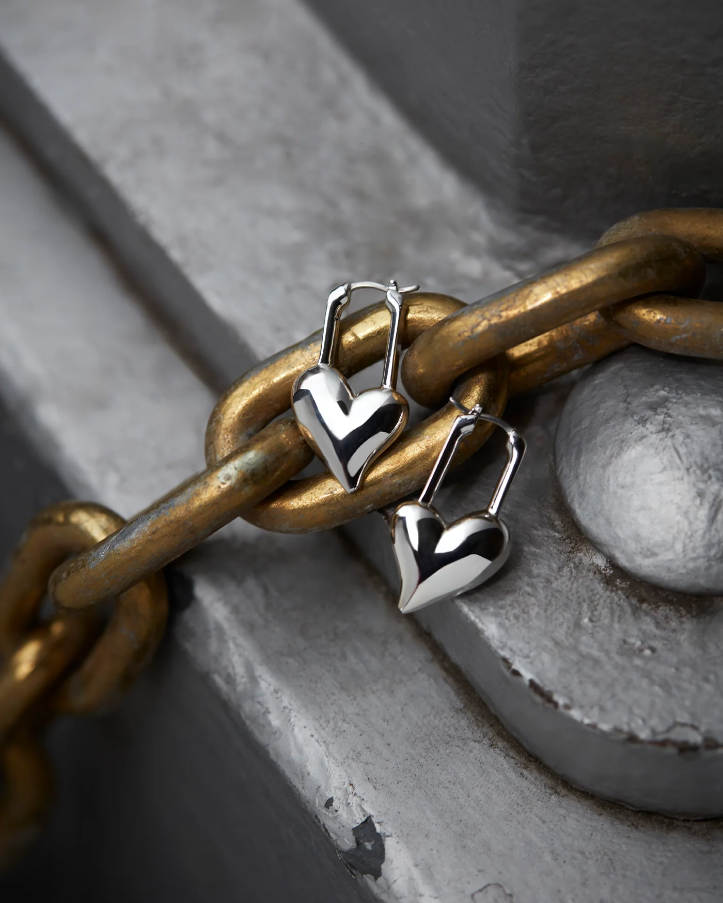 Padlock Heart Earrings - Silver