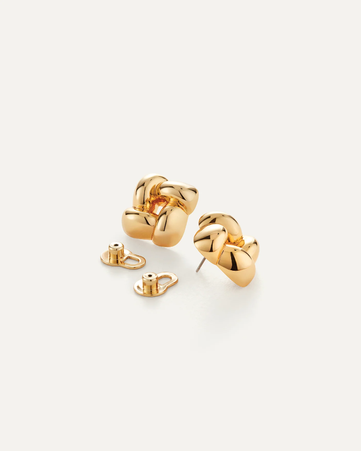 Small Woven Square Earrings - Gold