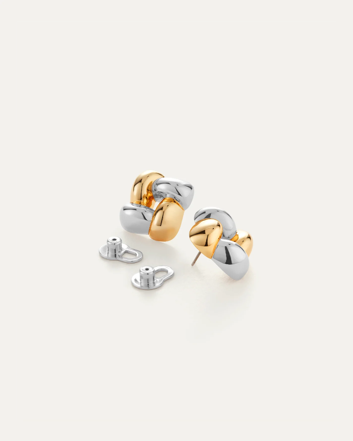 Small Woven Square Earrings - Two Tone