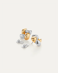 Small Woven Square Earrings - Two Tone