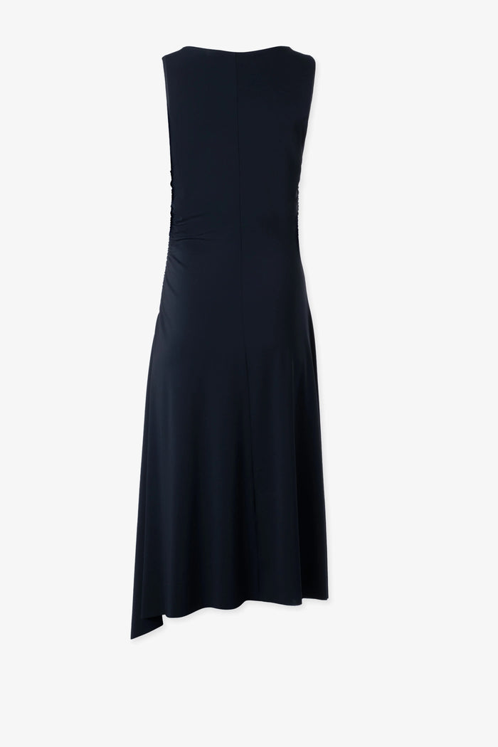 Asymmetric Gathered Midi Dress - Black