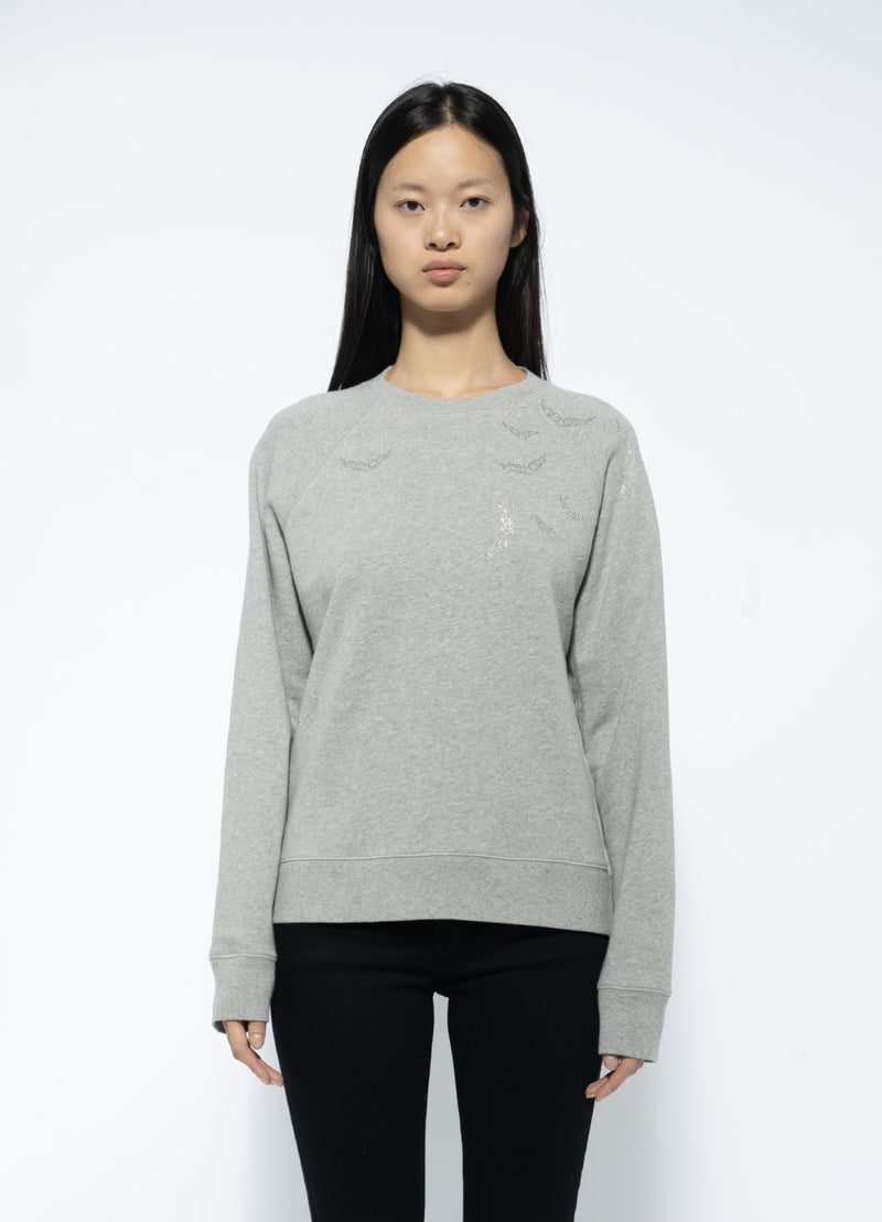 Upper Diamante Wings Sweatshirt - Gris Chine