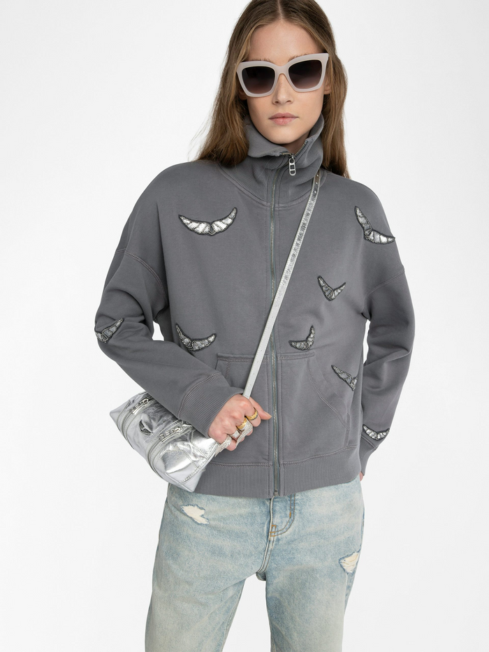 Milly Zip Mo Embroidery Wings - Medium Grey