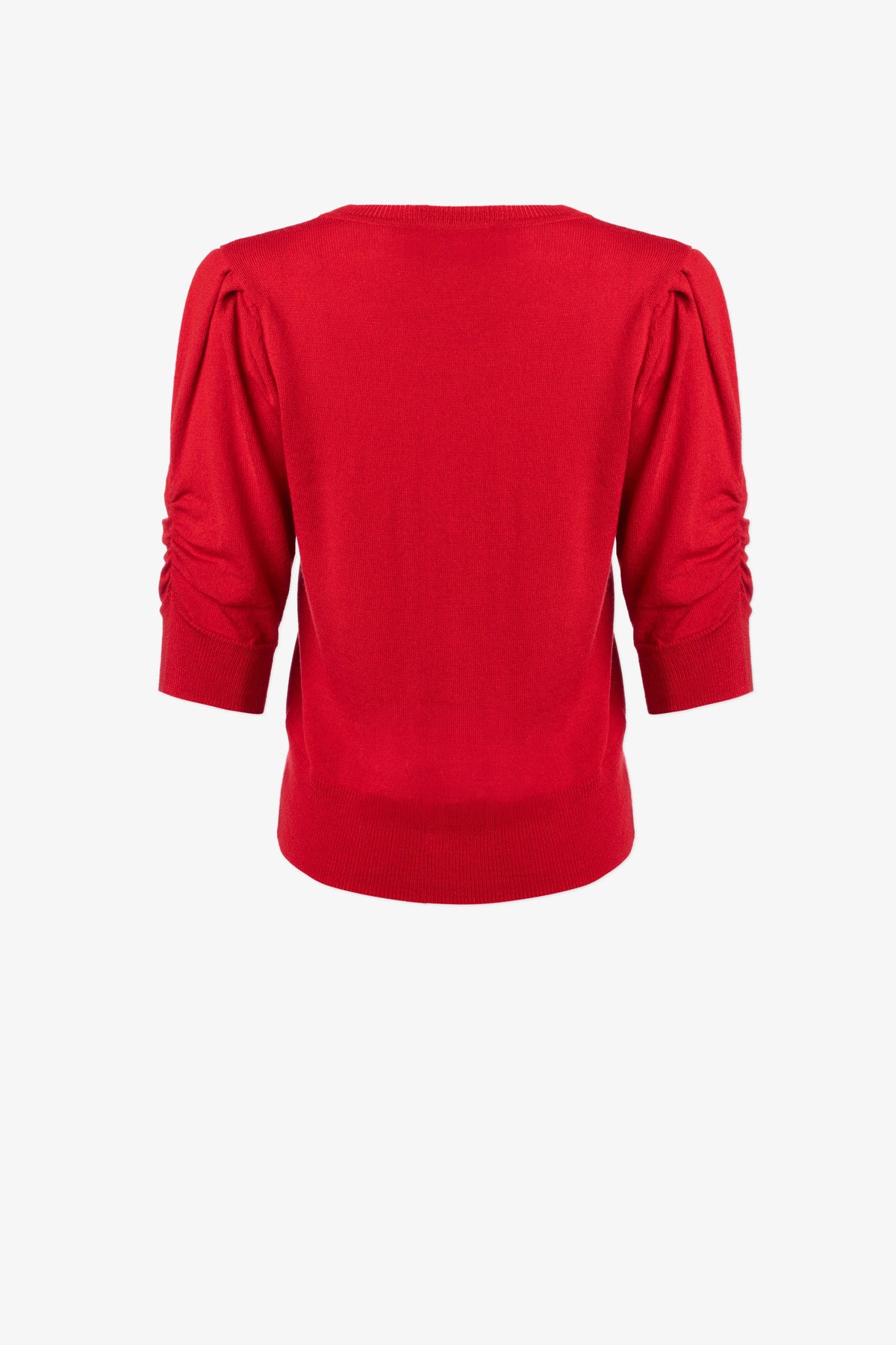 Fine Merino Blend Sweater Ruched Sleeve Detail - Red