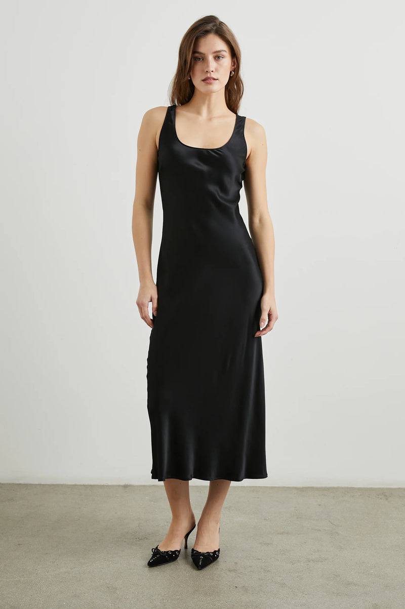 Kailani Dress - Black Satin Crepe