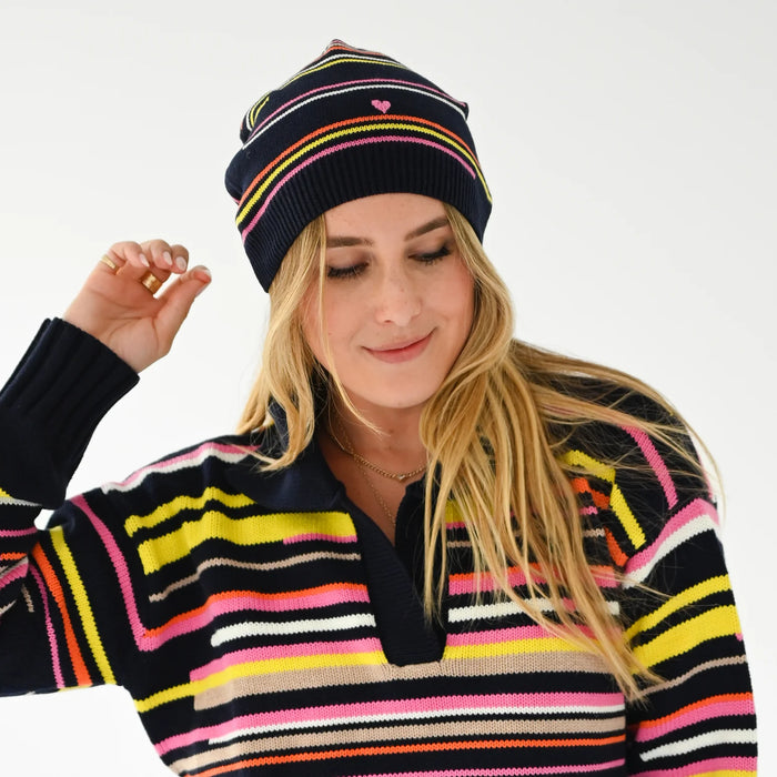 Beanie Hat Edited Stripe - Indigo
