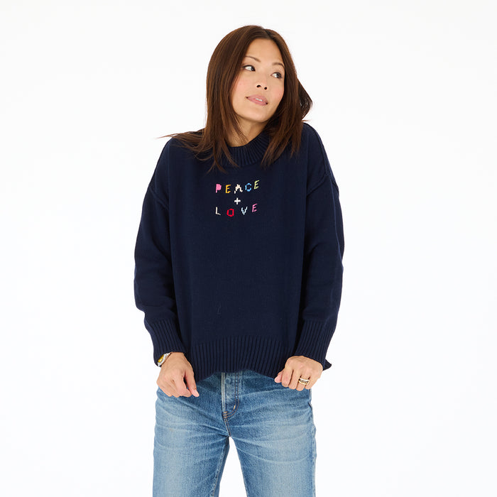 Boyfriend Peace & Love Sweater - Indigo Blue