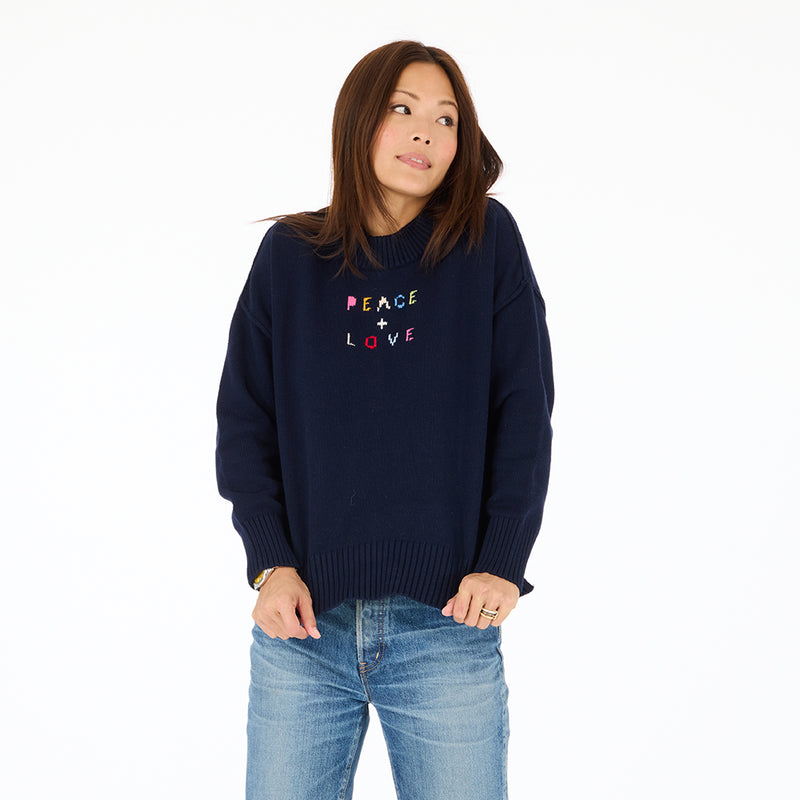Boyfriend Peace & Love Sweater - Indigo Blue