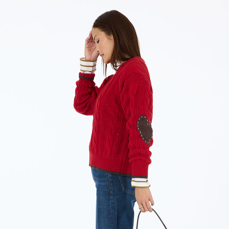 Maxwork Cable Sweater - Cherri Red