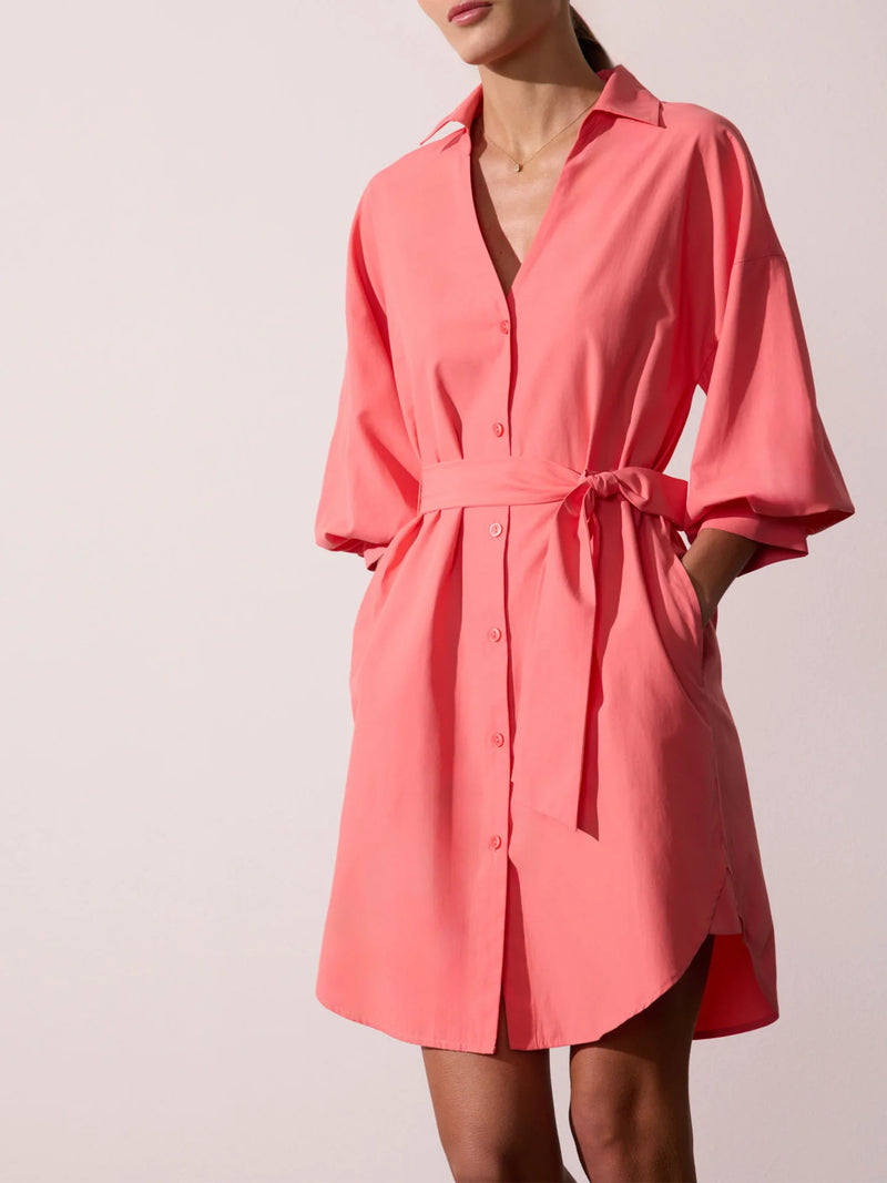 Kate Belted Dress - Bright Coral